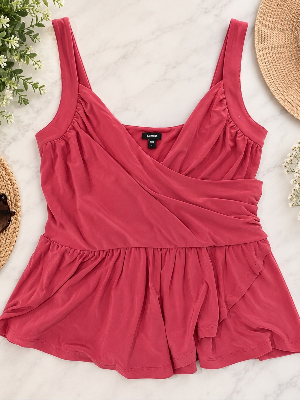 Express Raspberry Pink Draped Peplum Cami